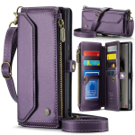 Paela, nahast kaarditaskuga rahakotiga &uuml;mbris Samsung Galaxy S25 S24 Ultra S23 S22 S21 S20 Note 20 jaoks, crossbody k&auml;ekott, lukuga kate For Galaxy S21Ultra lilla