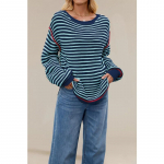 YYFS Naiste mood vabaaja s&uuml;gistalvise triibuga tr&uuml;kiga pikkade varrukatega O-kaelusega topid Naiste r&otilde;ivad Villased kudumid Kampsunid XL tumesinine