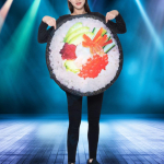 P&uuml;hademune sushi rulli kost&uuml;&uuml;m Halloweeni pidustusteks Adults white