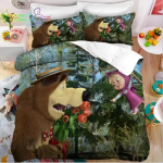 Luksuslik uus Kawaii Masha ja Karu Voodipesukomplekt &Uuml;heinimese Twin T&auml;is Suur Queen King Suuruse Voodikomplekt T&auml;iskasvanud Laste Magamistoa Voodipesu Kingitus EU Single(135*200cm)3pcs