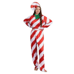 Piparkoogikepi j&otilde;ulukost&uuml;&uuml;m t&auml;iskasvanutele lastele punane valge triibuline topp p&uuml;ksid m&uuml;ts 3-osaline komplekt j&otilde;ulune cosplay-r&otilde;ivastus meestele ja naistele Adult XXL red