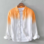 Meeste Sinine Valge Gradiendiga Tie Dye Pikkade Varrukate S&auml;rk - &Uuml;le suuruses Vabaaja Linaseegu N&ouml;&ouml;pidega M kollane