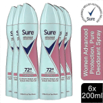 Sure Women Advanced Protection Pure Deodorant Spray, 6-pakk komplekt v&auml;rskuseks kogu p&auml;evaks