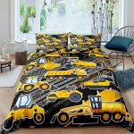 Ehituss&otilde;idukid Poistele Ekskavaator Tekikate Kollane Traktori Voodipesukomplekt Teismelistele Lapsele Vana retroauto Teematoa sisustus 135x200cm gray