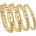 K&otilde;rgl&auml;ikega 14K PVD Kuldne 316L Roostevabast Terasest Monaco Kuuba L&uuml;lidega K&auml;ev&otilde;ru Tasane Tuhmumisvastane Veekindel Ehted 7.5inch(19.05cm)&6mm kuld