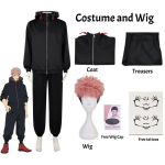 Yuji Itadori Cosplay Kost&uuml;&uuml;mi Komplekt Parukaga Must Jakk Kapuutsiga &Uuml;likond Anime Spordir&otilde;ivad Halloween Unisex XXL black