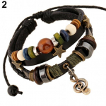 K&auml;sitsi valmistatud kootud nahast unisex muusikahelmed randmepael k&auml;ev&otilde;ru reguleeritav k&auml;ev&otilde;ru must