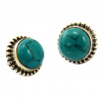 Les Tr&eacute;sors De Lily [P6920] - Boucles Argent 'Heaven' turquoise argent&eacute; - 9 mm t&uuml;rkiissinine