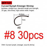 Bimoo 30 tk/pakk must nikkel, otasteta k&auml;rbse sidumiskonksud Nymph Stonefly Emerger Streamer Caddis kuivk&auml;rbsekonksud forellip&uuml;&uuml;gi konksud #8