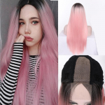 Pikk sirge s&uuml;nteetilisest pitsist esiparukas mustadele naistele kuumakindel juustele Ombre roosa parukas 70CM