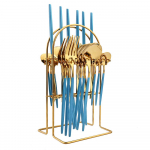 24 tk Western peegels&ouml;&ouml;giriistade komplekt koos luksuslike s&ouml;&ouml;giriistade hoiuriiuliga, kaasas nuga kahvel lusikas teelusikat&auml;is roostevabast terasest s&ouml;&ouml;gin&otilde;ud sinine/kuld
