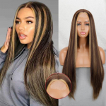 MISS PARAS, pikk sirge helepruun blond segav&auml;rviline parukas ilma tukkideta pitsist esiosa, s&uuml;nteetilisest kiust parukas naistele 26inches
