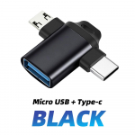 Fonken 2-&uuml;hes OTG-adapter Mikro-USB/C-t&uuml;&uuml;pi/iOS-i isane USB 3.0 emane adapter kaardilugeja multifunktsionaalne muundur mobiiltelefoni adapter Micro+Type-c must