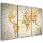 Kolmeosalise pildiga l&otilde;uenditr&uuml;kk World Map Brown 60x40 beež