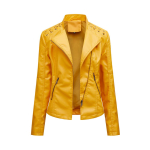 Naiste moodne pits-nahkjakk Slim Fit kevad-s&uuml;gis mootorratta jope T&otilde;mblukuga jope XL yellow