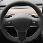 Auto Rooli Kate Rooli M&auml;his Suede Nahk Originaal Rooli Punutis Tesla Model 3 2015-2021 Model Y jaoks Style 19