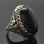 Solid S925 Sterling H&otilde;bedane Naturaalne Must Topaas Kalliskivist S&otilde;rmus Naistele Meestele Anillos De Silver 925 Ehete Obsidiaani V&auml;&auml;riskivide Karp 10 antiikne h&otilde;bedane v&auml;rv