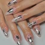 24 tk / komplekt Quick Nails Silver Star Diamond False Nials kleebis Kantav veekindel manik&uuml;&uuml;r viimistletud k&uuml;&uuml;ned