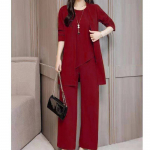 Naiste mood s&uuml;gis- ja talve&uuml;likond L&auml;&auml;ne stiilis salendav mantel + Ts&auml;rk + p&uuml;ksid, kolmeosalised komplektid XXL punane