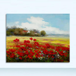 Maalimine l&otilde;uendile Kaasaegne pastoraalne plakat-kunst seinapilt elutoa jaoks Prindi Abstraktne metsik punane lill moonid maastiku&otilde;li 21x30 No Frame