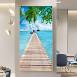Maastik P&auml;ikeseloojang Rand Meri Merevaade Saarevaade L&otilde;uend Maaling Palmipuu Plakatid ja Prindid Seinapildid Kodukaunistus Ilma raamita 60cm&times;170cm NoFrame