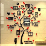 Happy Tree pildiraam Puu 3D kleebis Fotosein Elutuba Magamistuba Soe pildipuu kleebis Loov kodukaunistus XL punane