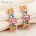 Moodne roosa kullav&auml;rvi geomeetrilised v&auml;rvilised kuupmeetrist tsirkooniumoksiidist k&otilde;rvar&otilde;ngad naistele Trendikad ehted igap&auml;evased aksessuaarid