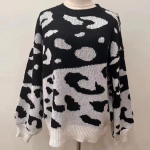 S&uuml;gisene &uuml;markaelus, leopardimustriline kootud kampsun Naiste moodne pikkade varrukatega pulloverid Naiste vanad vabaaja kudumid 28965 M must