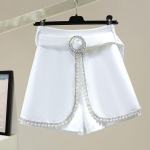 Helmestega Teemantidega kaetud &uuml;likond l&uuml;hikesed p&uuml;ksid Stiilsed k&otilde;rge v&ouml;&ouml;kohaga laia s&auml;&auml;rega p&uuml;ksid naistele S valge