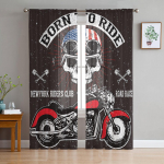 Punane mootorratta pealuu kunst retrostiilis t&uuml;llist l&auml;bipaistvad aknakardinad elutuppa Moodsad Voile organza kardinad kardinad W135 x H115cm x1