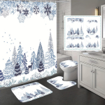 4 tk Luksuslikud j&otilde;ulud Snowscape du&scaron;ikardinate komplektid vannitoa jaoks libisemiskindlad vannitoavaibad kaas WC kate vannimatt Four Piece Shower Curtain Set