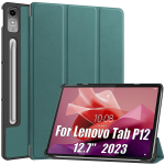 Flip nahk&uuml;mbris Lenovo Tab P12 12,7-tollise 2023 tahvelarvuti kerge &otilde;hukese kolmekordse kokkupandava aluse tahvelarvuti kate jaoks Xiaoxin Pad Pro 12,7 TB371FC jaoks Xiaoxin Pad Pro 12.7 roheline