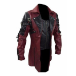 Moodne Steampunk Meeste gooti Trench-mantel nahkjakk Punk Style Biker Jacke S&uuml;gistalvine motojope XXL punane