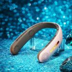 2024 kaasaskantav kaelaventilaator Elektriline juhtmevaba ventilaator Laetav miniventilatsiooniga jahutus USB labadeta vaikne ventilaator v&auml;lispordiks valge