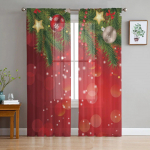 Lumi talvine j&otilde;ulupuu Frost Hirve t&uuml;ll l&auml;bipaistvad kardinad elutoa sisekujunduseks Aknakardin magamistoa jaoks Voile Organza kardinad W135 x H115cm x1&Rod Pocket