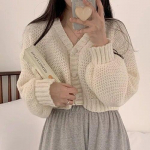Seksikas magus l&uuml;hike kootud kampsun Sweet Korea V-kaelusega laternaga varrukatega kampsunid naistele Fall Wild Lihtne k&auml;rbitud roosa kardigan mantel One Size