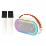 Mini karaokemasin 2 juhtmevaba mikrofoniga kaasaskantav BT k&otilde;lar, laetav 10 W HiFi LED sinine