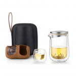 SAMADOYO Portable travel glass tea set with one pot, two cups, and a quick guest cup to brew tea at will 300ML puhas