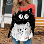 Armas kassipoeg naiste T-s&auml;rk Suur &uuml;mmargune kaelus l&uuml;hikeste varrukatega top S&uuml;gis igap&auml;evased vabaaja s&auml;rgid Kawaii Madam Riietus Puuvillane T-s&auml;rk 4XL