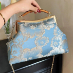 Vintage Designer Lukk Shell Clip K&auml;sitsi valmistatud kett &otilde;lakotid Tikandid Lilled Crossbody kott Lady Chic k&auml;ekotid &Otilde;htune sidur sinine
