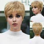 HAIRCUBE Golden Bob Pixie Cut Parukas Odav juustest parukas mustadele naistele Liimita parukas tukkidega L&uuml;hike sirge Blond Remy Inimjuustest Parukas