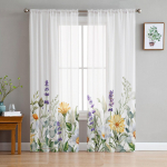 Kevadine karikakra lavendli eukal&uuml;pti t&uuml;llkardinad elutuppa magamistuppa Voile l&auml;bipaistev kardinakna kodukaunistuseks kardinad 135W x 114H(cm)