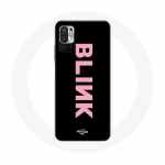 Coque pour Xiaomi Poco M3 Pro Blink Fandom Blackpink Logo Rose Fond Noir