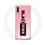 Coque pour Samsung Galaxy A70 Blackpink Groupe de K-pop Logo Noir Rose Fond Rose