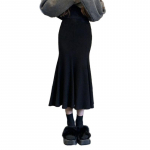 Keskmine kalasaba seelik naistele s&uuml;gistalvine mood elastsus puusa seelik Vintage Y2k riided &otilde;hukesed vabaaja p&otilde;hjad, pluss suurus S must