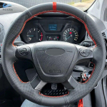 For Ford Focus 3 2012 2013 2014 C-MAX 2011-2014 KUGA Escape 2013-2016 Car Steering Wheel Cover Trim Black Leather with red strip