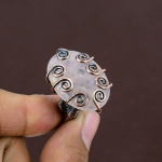 Natural Rose Quartz Gemstone Handmade Copper Wire Wrap Ring Size 6.5 s2t02