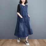 Naiste suvekleit Denim varrukateta kleit Elegantne pikk kleit avar sinine mood kleidid XXL sinine