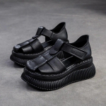 Johnature Moodsad kiilud sandaalid ehtsast nahast &uuml;mmarguse varba paksuse tallaga k&otilde;rgendatud naiste platvormkingad 34 must