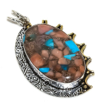 Natural Spiny Oyster Gemstone Tow Tone 925 Sterling Silver Pendant 2.17 m1r76